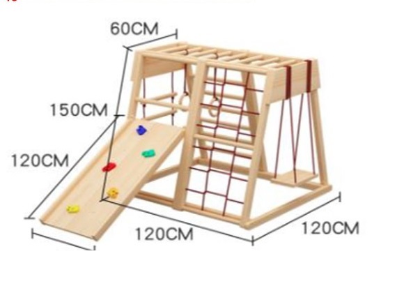 Área de lazer Playground de madeira com balanço, rede de escalada